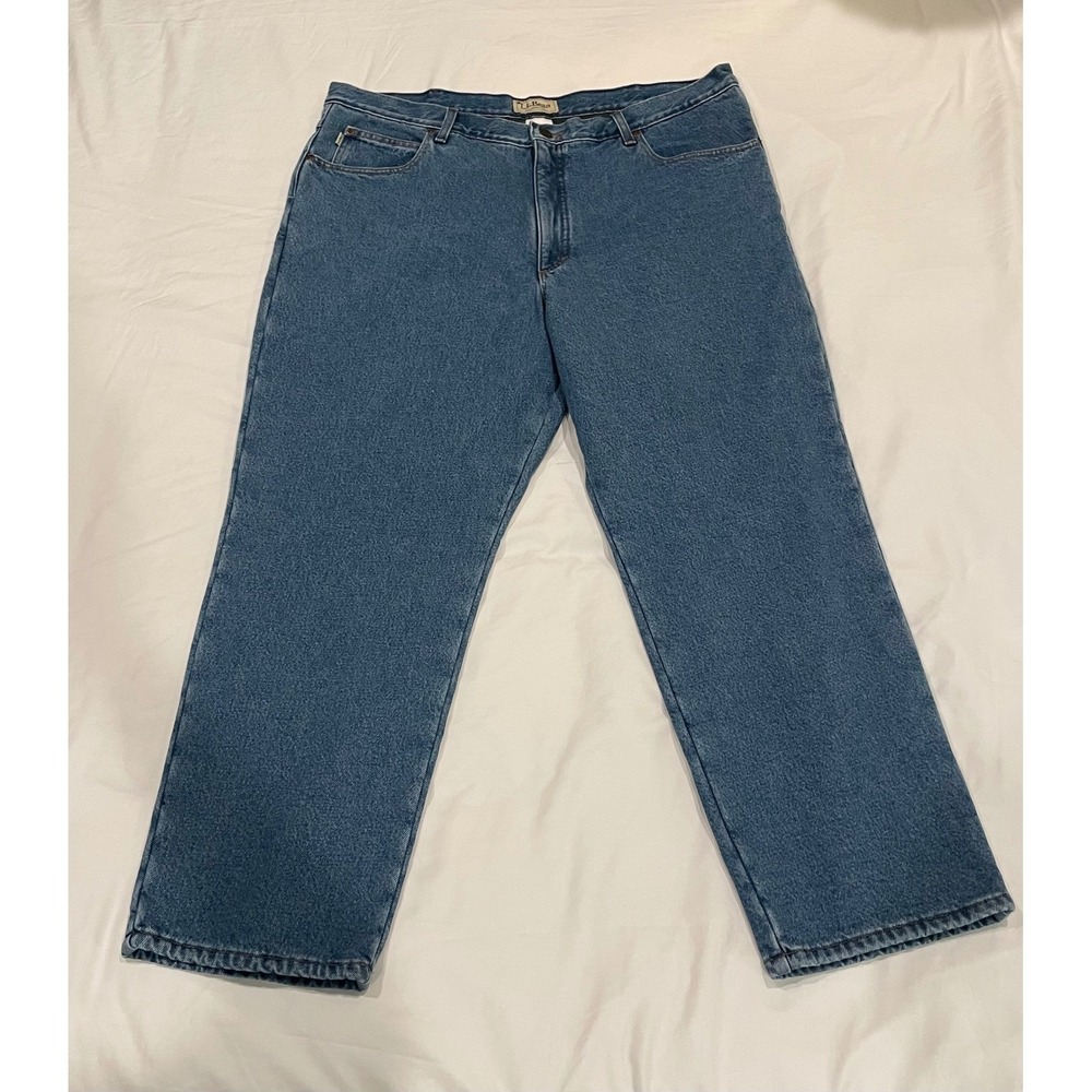 LL Bean Mens Classic Fit Flannel Lined Jeans Blue Denim Size 42x29‎